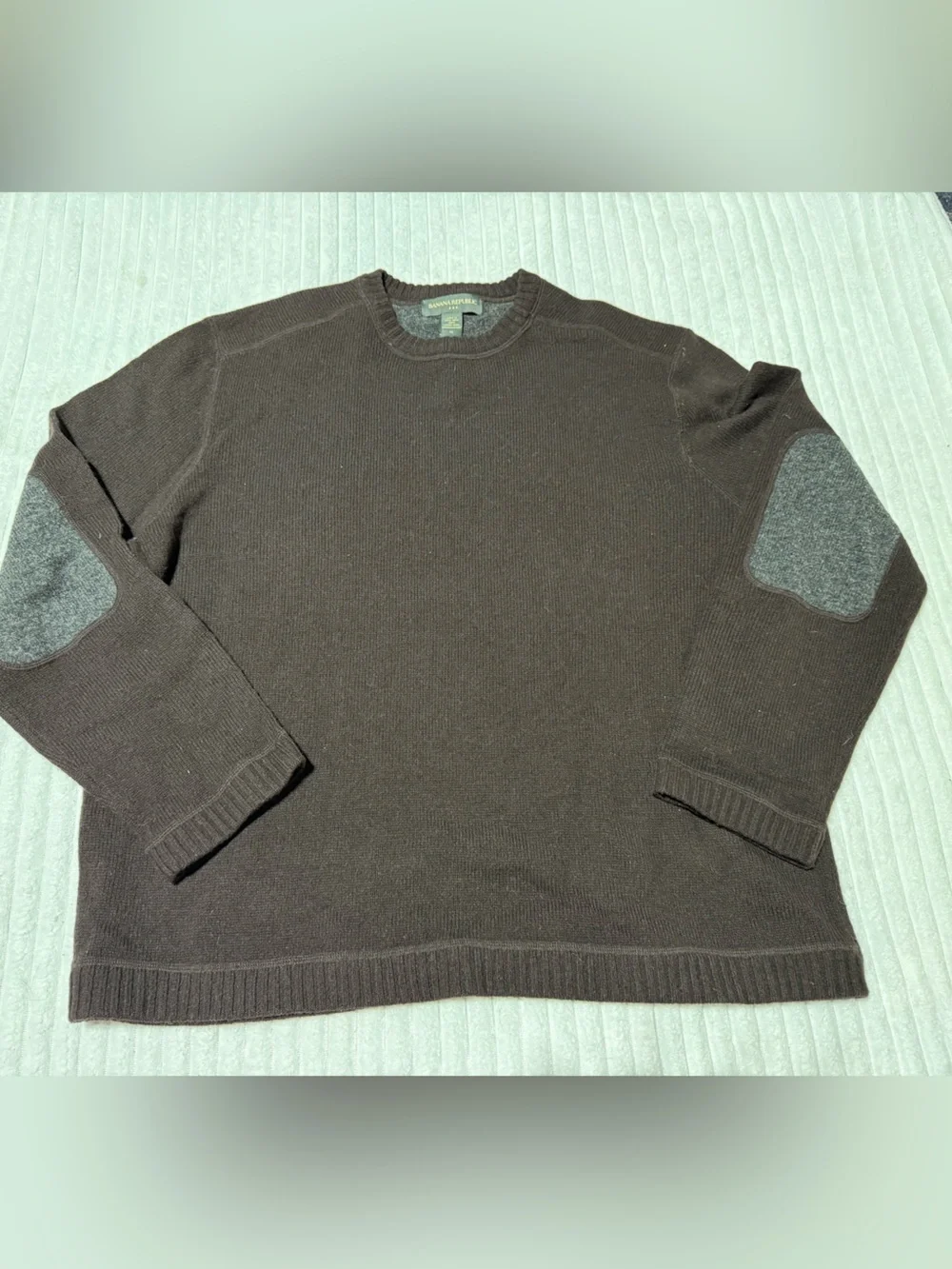 Banana Republic Brown/plum Crewneck Sweater with Gray Elbow Patches
